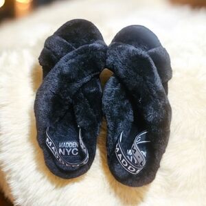Madden NYC Women's Black Fuzzy Slippers